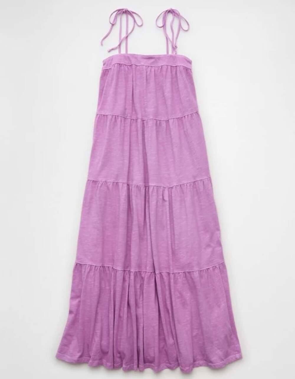 American Eagle Sunchaser Purple Tie Shoulder Tiered Cotton Maxi Dress L